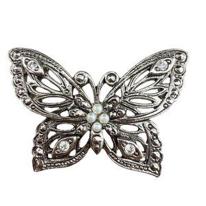 Avon‎ Silver-Tone Butterfly Brooch With Faux Pearls & Rhinestones